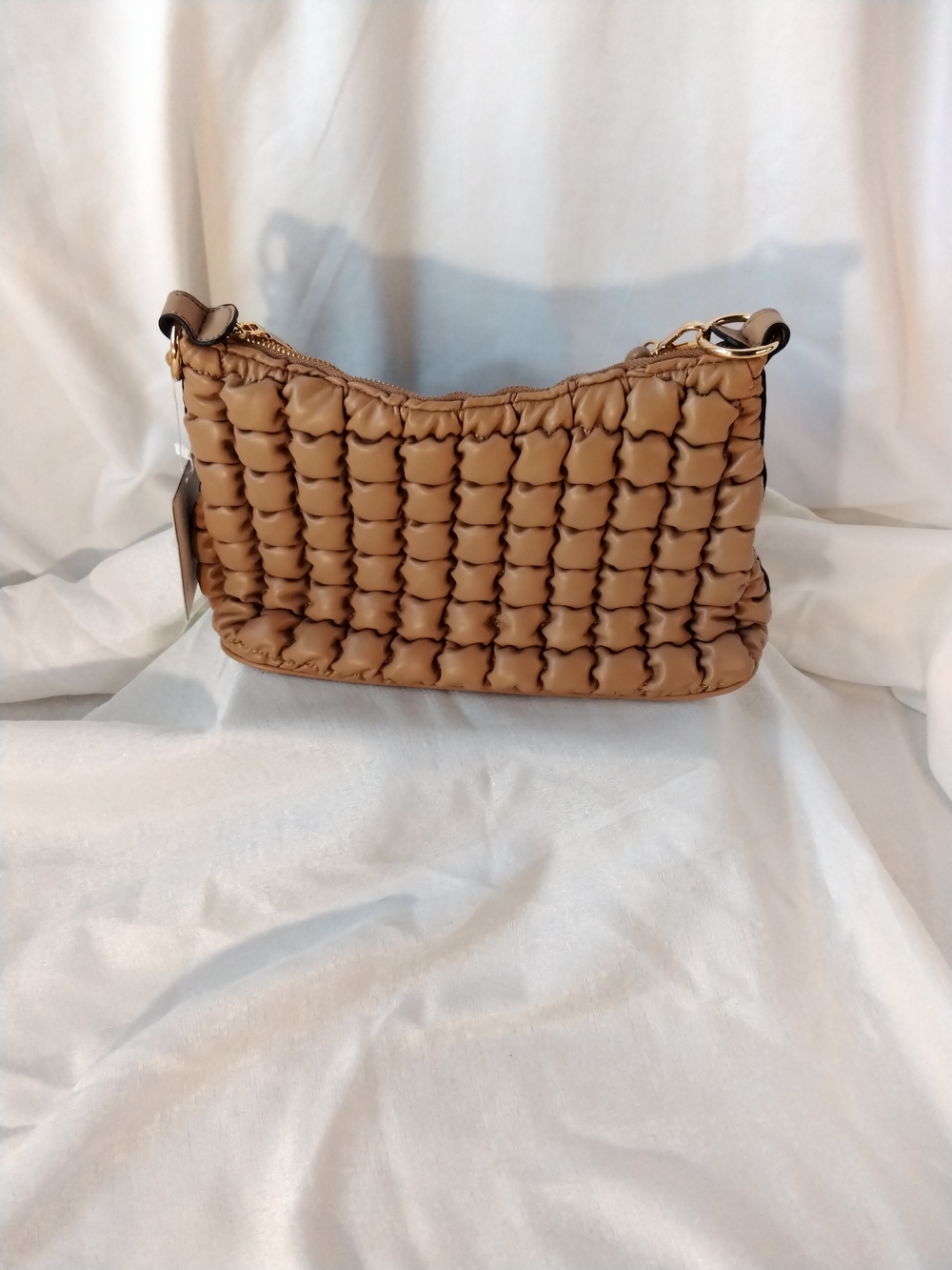 Jen & Co Vegan Quilted Puff Shoulder Bag in Tan